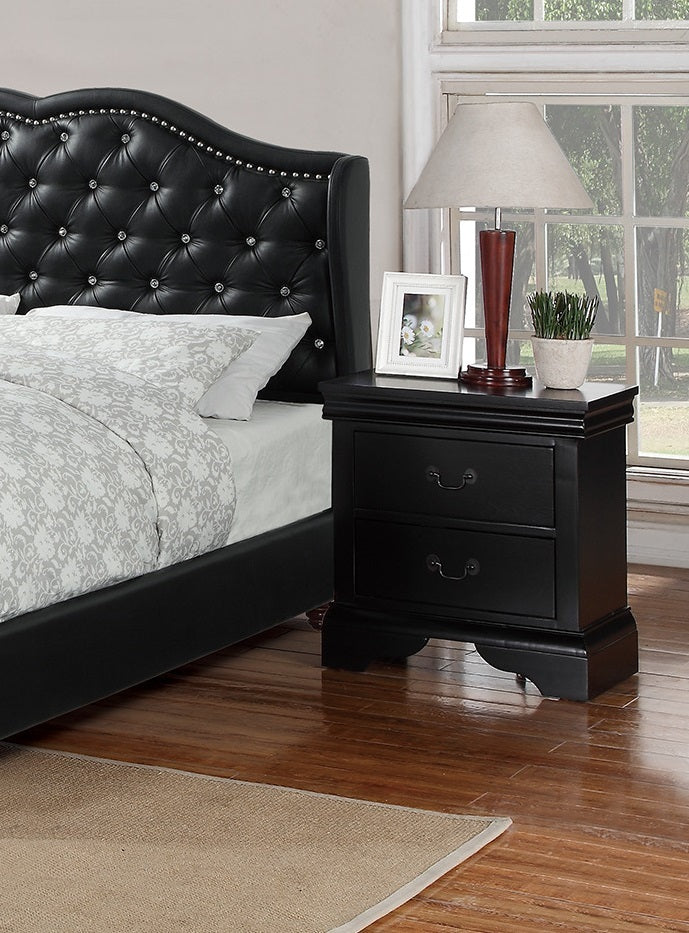 Contemporary Bedroom Furniture Nightstand Black Color 2 x Drawers Bed Side Table Pine wood