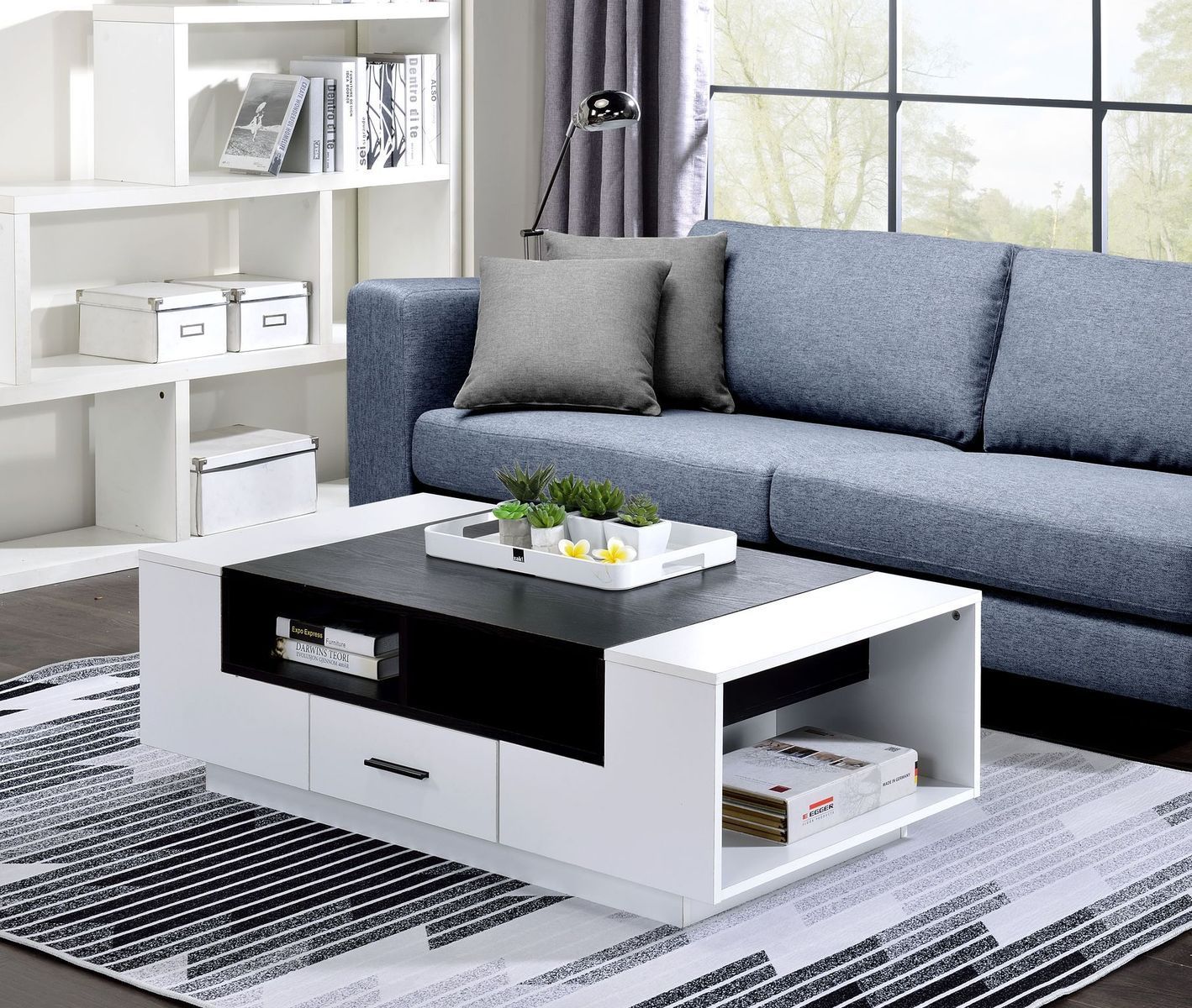 Armour White and Black Coffee Table with Storage