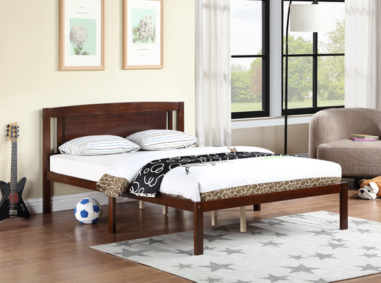 Full Size Bed, Wood Platform Bed Frame with Headboard For Kids, Slatted, Dark Walnut