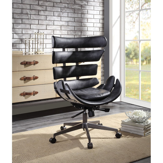 Megan Office Chair in Vintage Black Top Grain Leather & Aluminum 92552