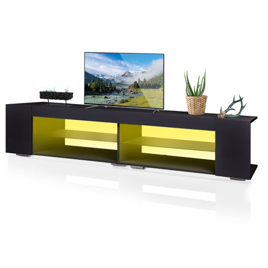 Modern High Gloss LED TV Stand with RGB Remote Control and Storage System