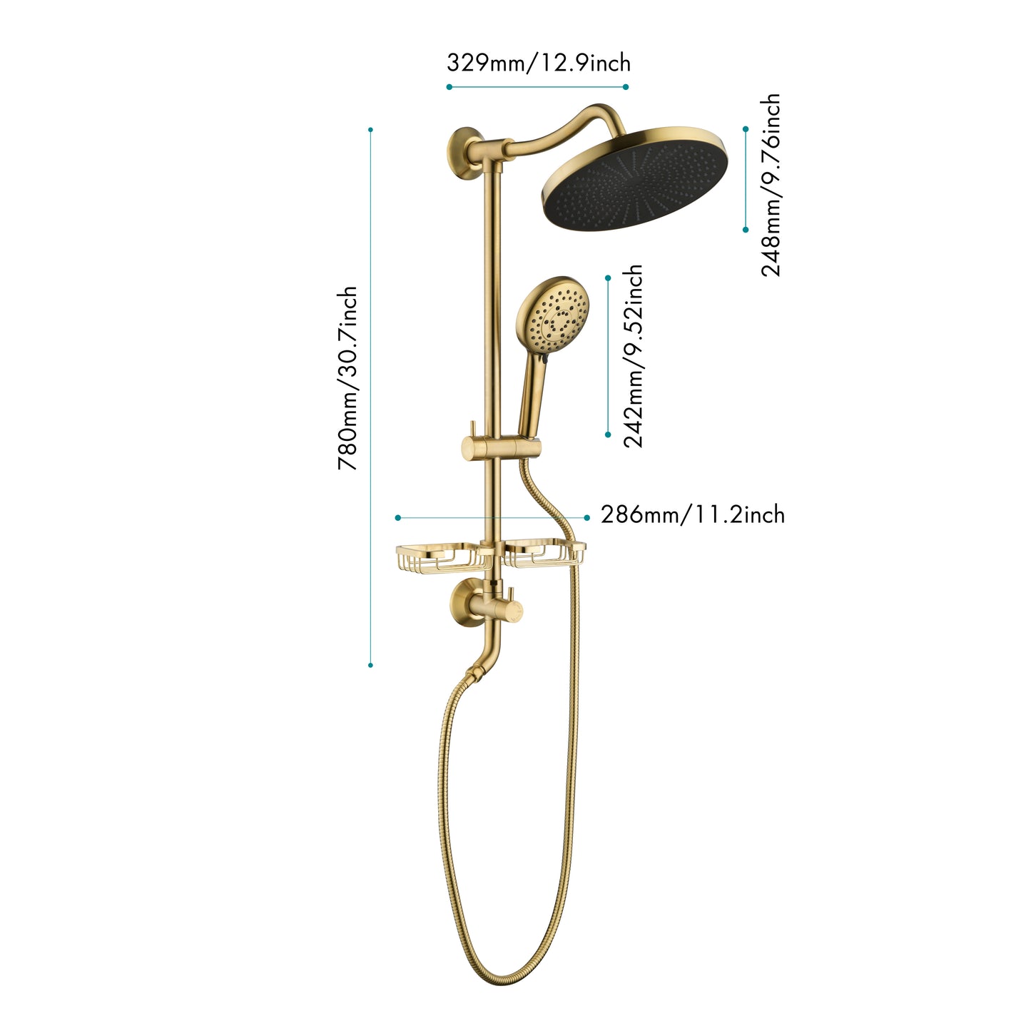 Luxurious Brass Shower System with Hand Shower, Soap Dish, and Rain Showerhead