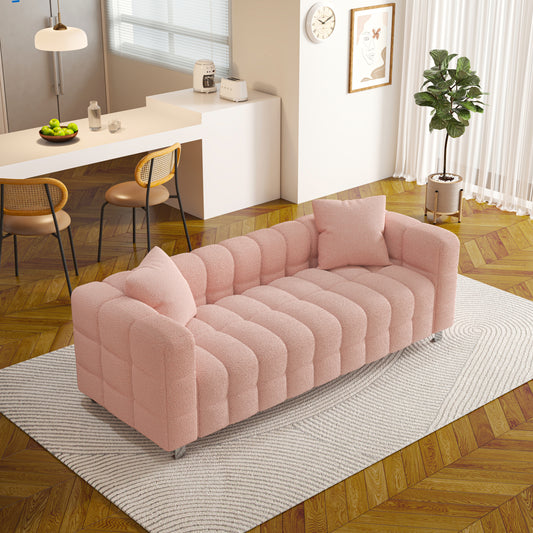 80 Pink Fleece Sofa with Two Pillows for Living Room and Bedroom