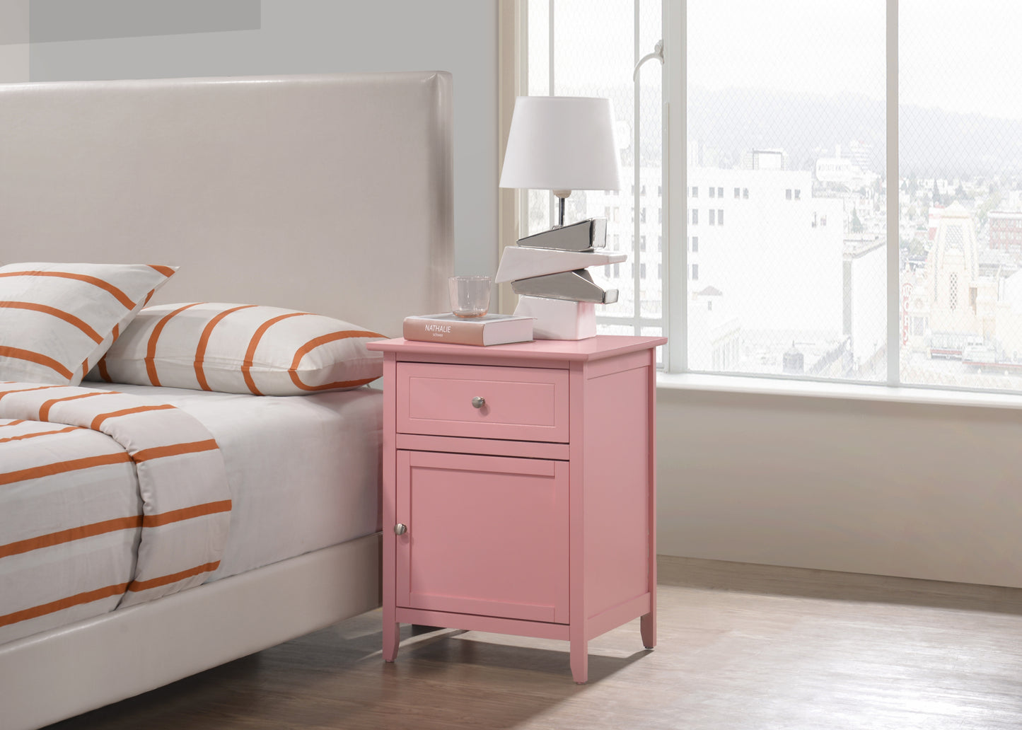 Izzy G1404-N 1 Drawer /1 Door Nightstand , Pink