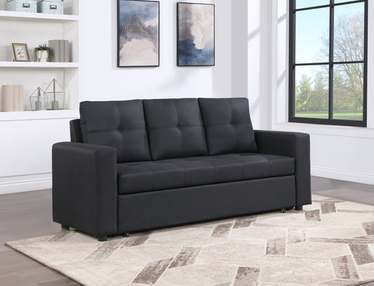 Aiden Black Linen Fabric Sleeper Sofa with Tufting