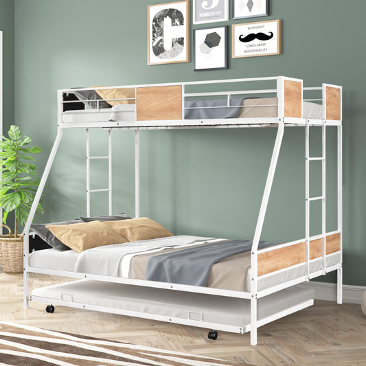 Metal Twin over Full Bunk Bed with Trundle and Safety Features