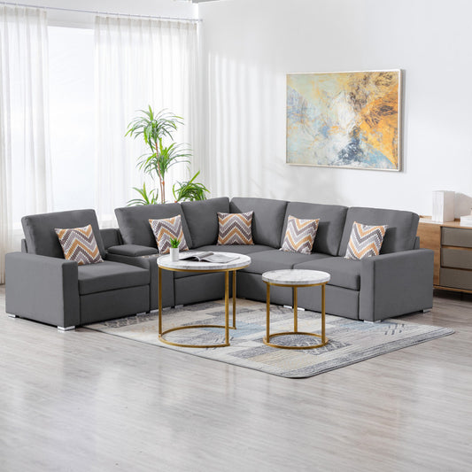 Nolan Gray Linen Fabric 6-Piece Reversible Sectional Sofa with Versatile Features and Dual Leg Options