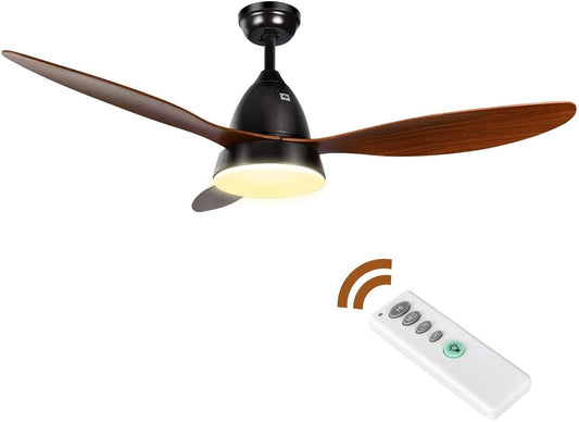 52'' ANKEE Ceiling Fan with LED Frosted Light and Remote Control, Brushed Nickel Finish Blades for Living Room Kitchen Bedroom Dining Room, Brown-Black