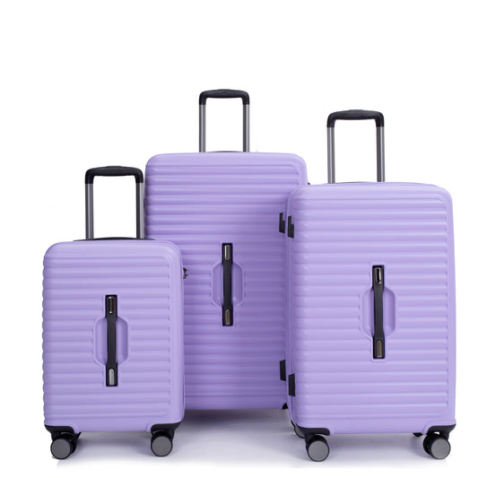 3 Piece Luggage Sets PC+ABS Lightweight Suitcase with Two Hooks, 360° Double Spinner Wheels, TSA Lock, (21/25/29) Light Purple