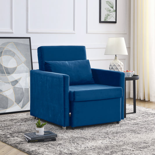 Sofa Bed Chair 2-in-1 Convertible Chair Bed, Lounger Sleeper Chair for Small Space with One Pillow, Blue Velvet