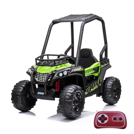 24V Electric Kid Ride On Car with Remote Control, JS370 UTV Ride on Cars for Kids, Battery Powered Kids Ride-on Car Green, 4 Wheels Motorized Vehicles Children Toys, 2 Speeds, LED Headlights