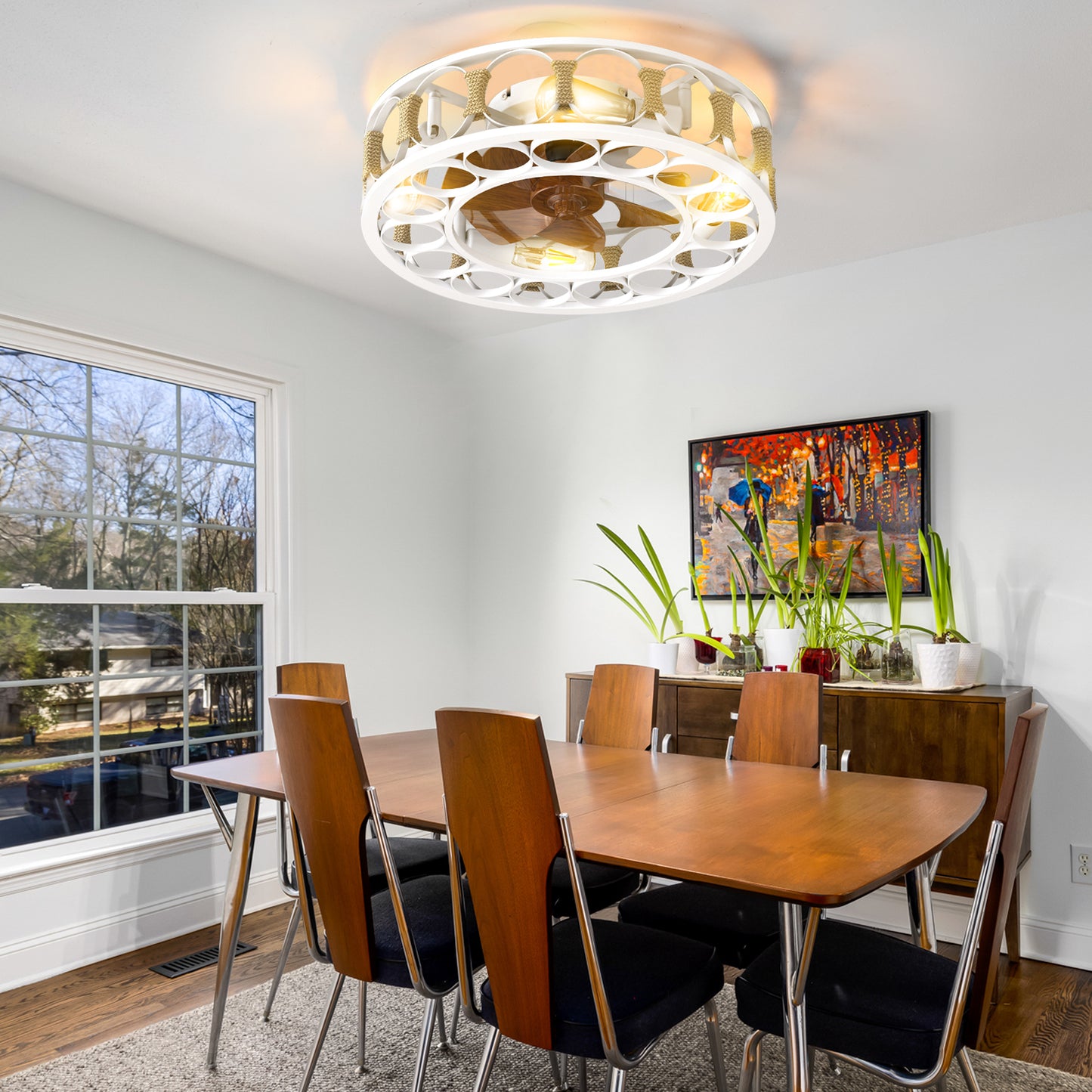 Sleek White Ceiling Fan with Remote Control and LED Lights