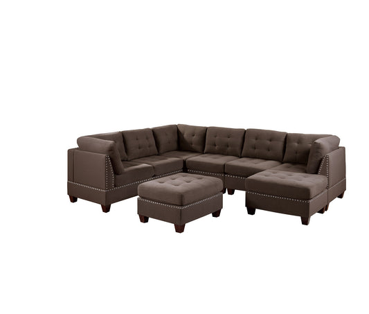 Elegant Black Coffee Modular Sectional Sofa Set with Tufted Nail head Accents