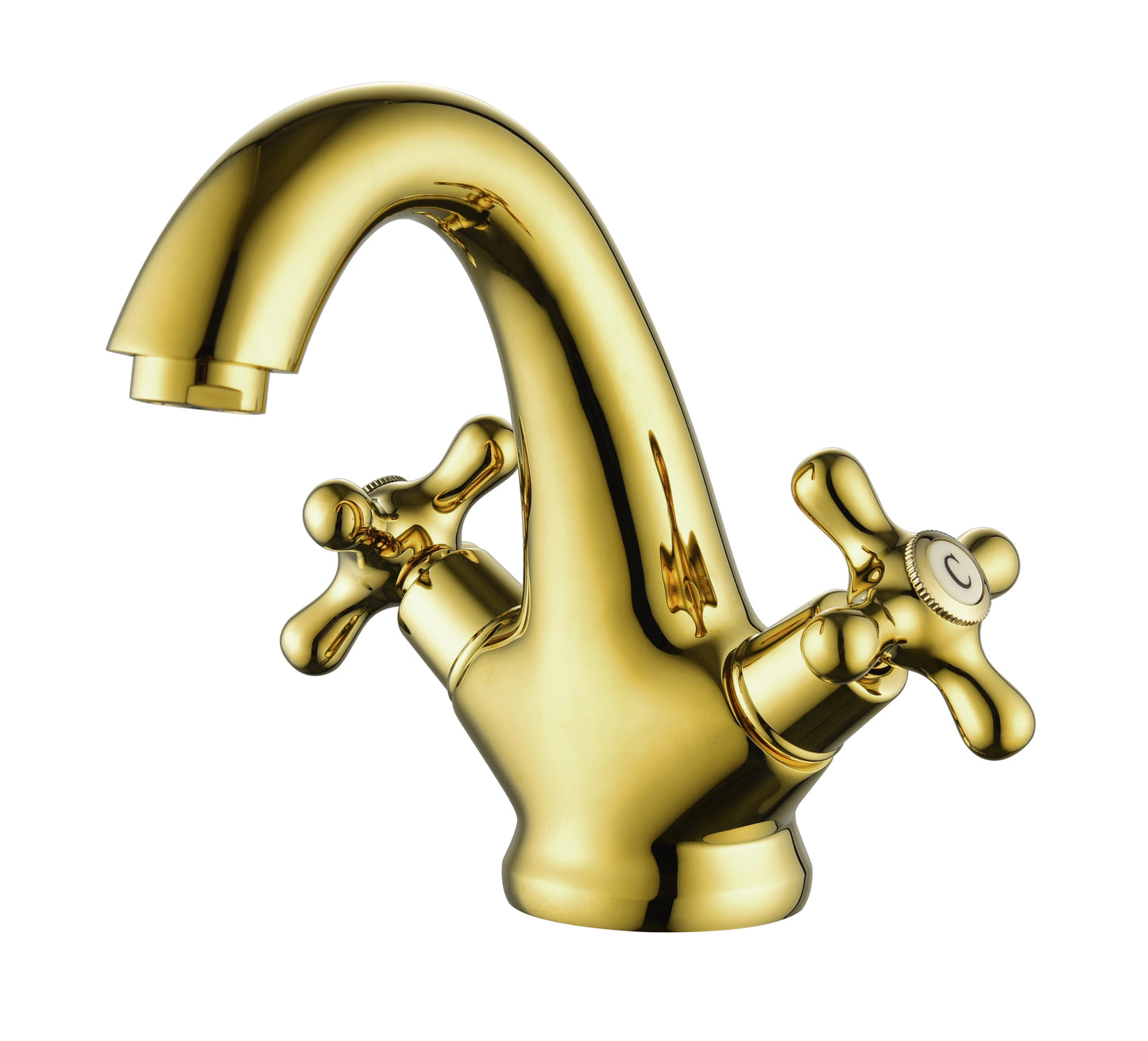 Gold Polished Bathroom Sink Faucet with Double Cross Knobs and Cover Plate