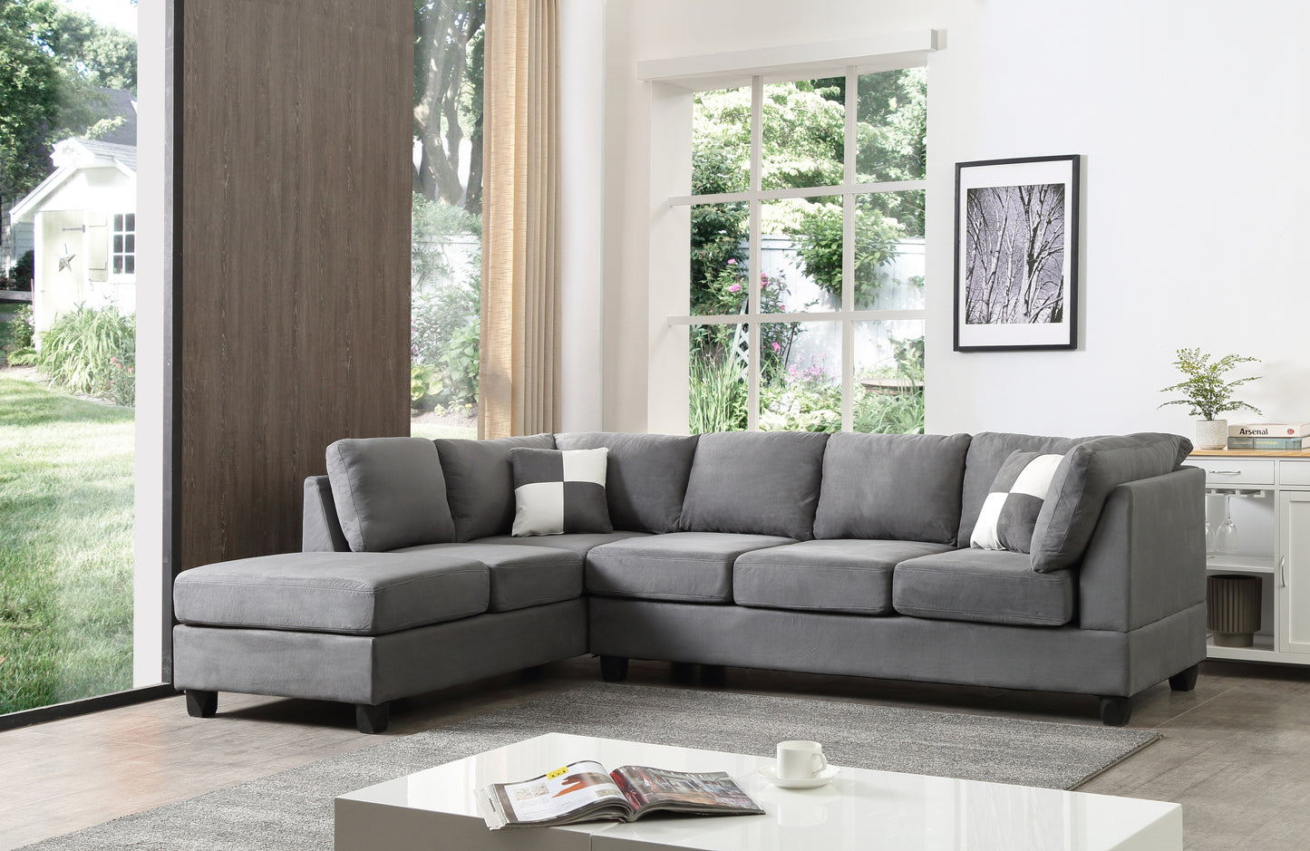 Malone Gray Microfiber Sectional with Flexible Chaise Orientation