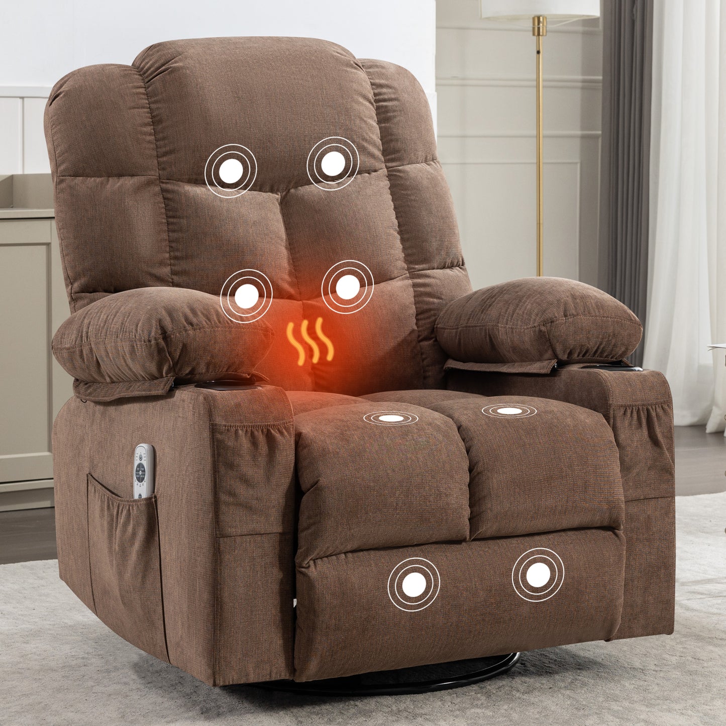 Brown Rocking Massage Recliner Chair with Heating and USB Charge Port