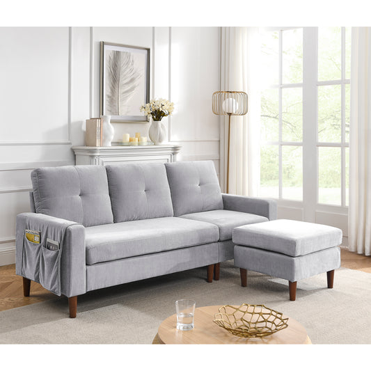 80 L-Shape Convertible Sectional Sofa with Reversible Chaise, Light Grey Chenille