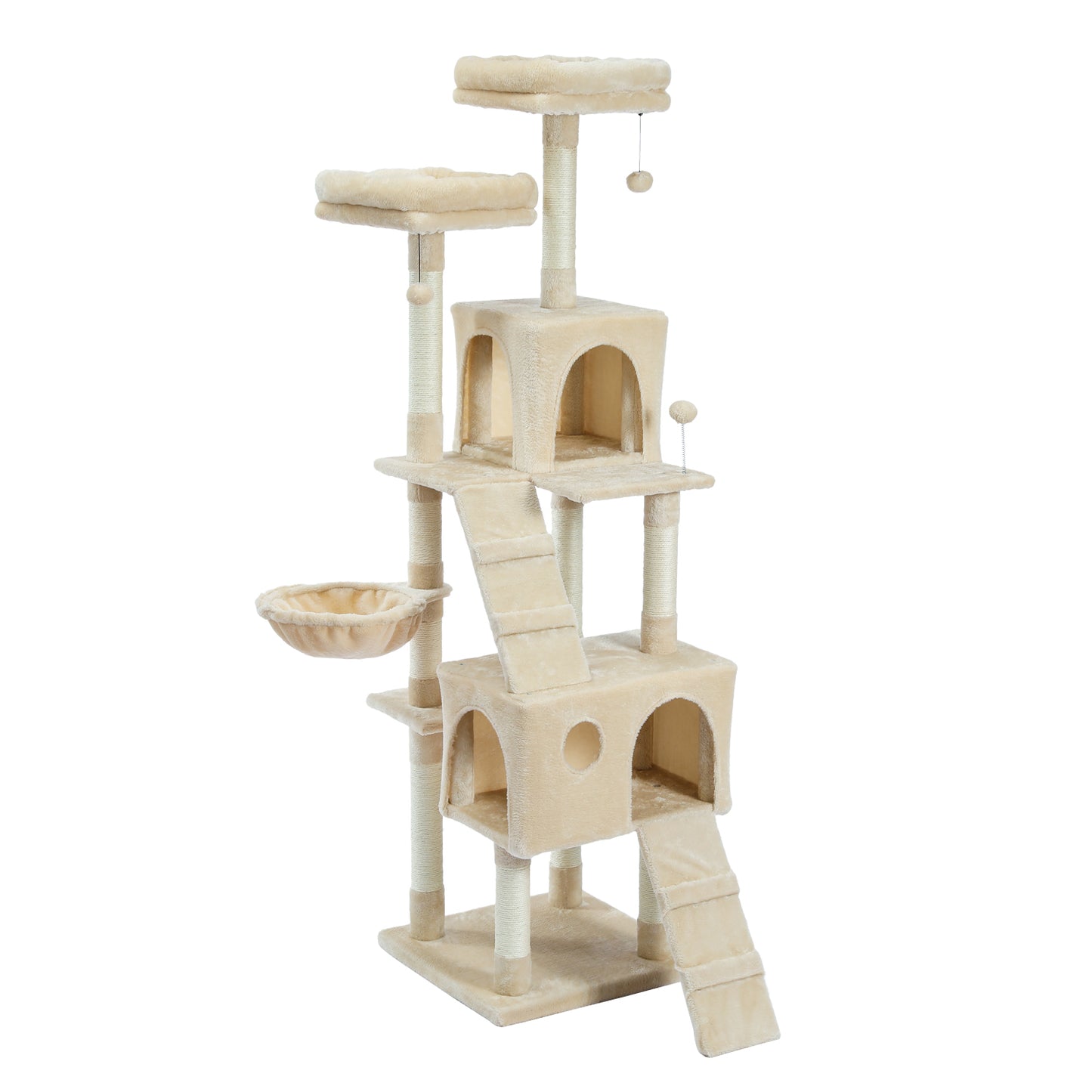 Cat Tree 69 Inches Cat Tower with 2 Condos and 2 Perches, Kitty Climber Tower Furniture, Upgraded Version Beige