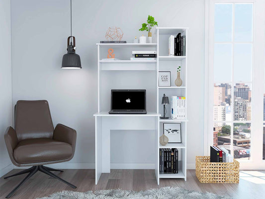 White Marston Writing Desk with Integrated Bookshelf