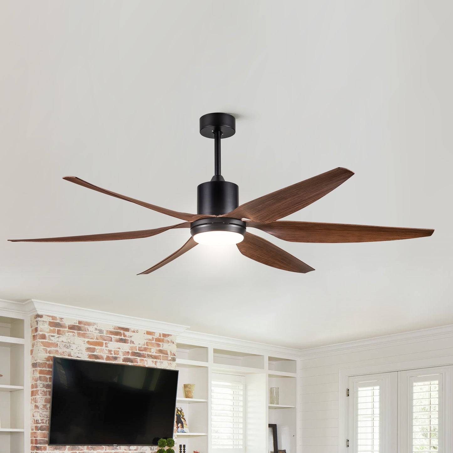 66 Inch Distressed Wood Vintage Ceiling Fan with Integrated LED Lighting and Remote Control