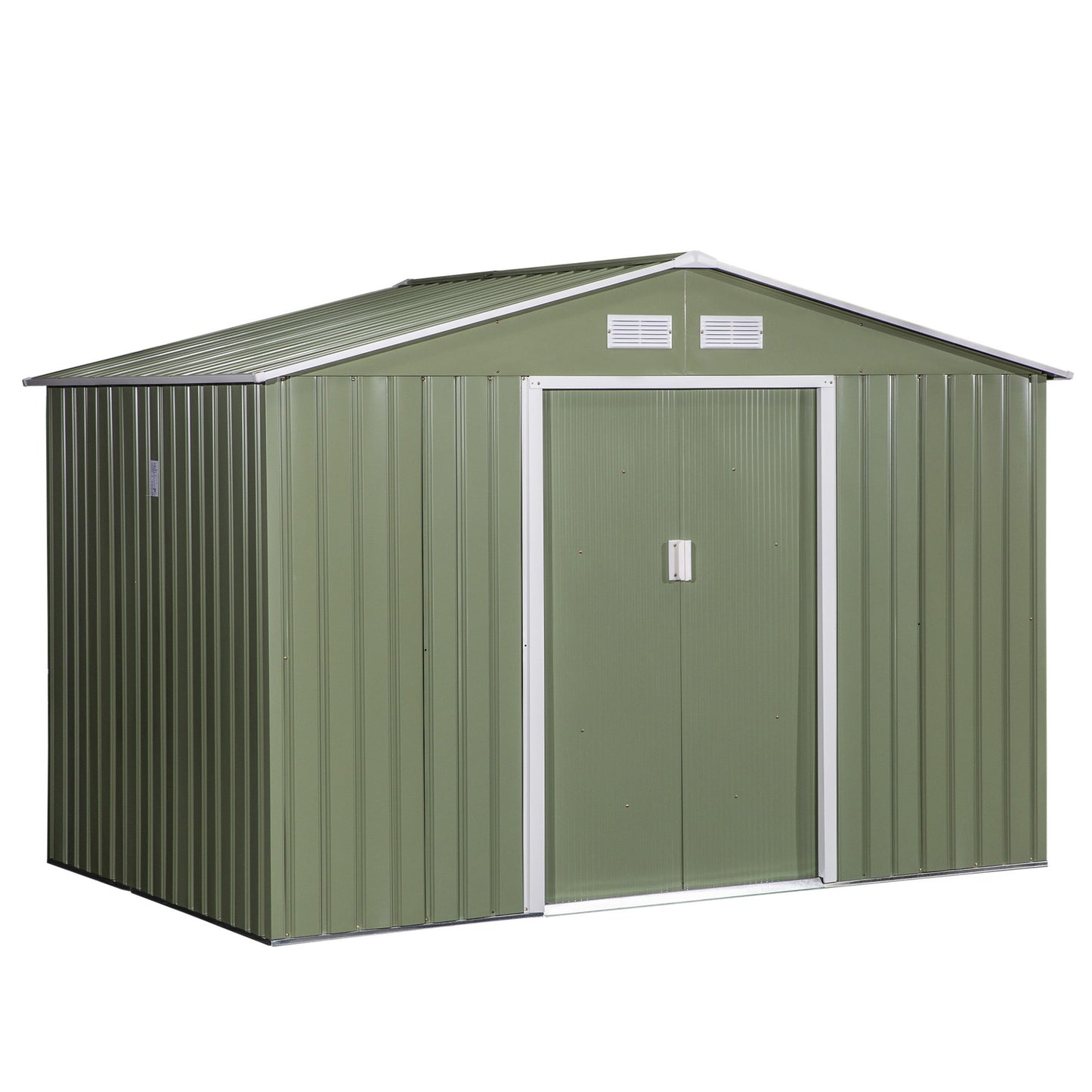 Outsunny 9' x 6' Outdoor Storage Shed, Garden Tool House with Foundation, 4 Vents, and 2 Easy Sliding Doors for Backyard, Patio, Garage, Lawn, Green