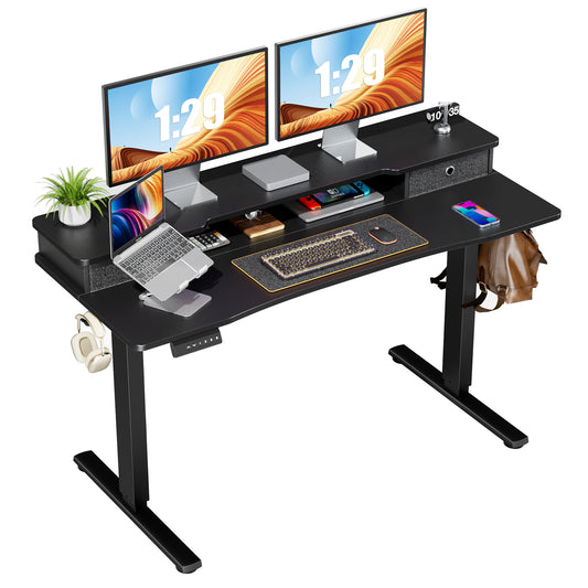 Height Adjustable Electric Standing Desk with Storage Shelf