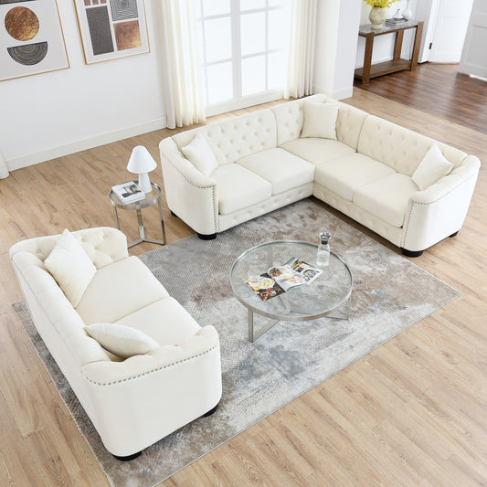 corner sofa+2-seater Combination sofa.Velvet beige