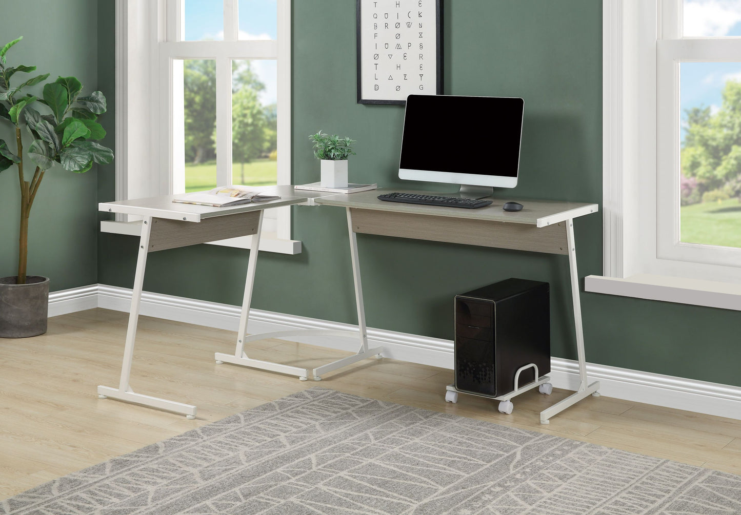 Dazenus Modern Gray and White Workstation - Sturdy Oak Desk - OF00045