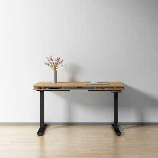 Adjustable Tobacco Wood Table for Height Use at Office or Home