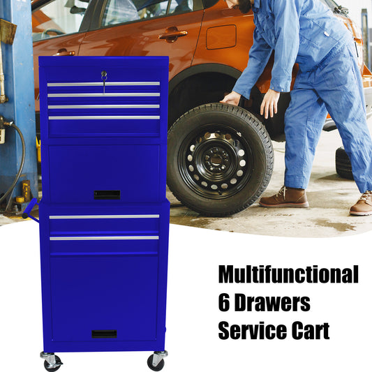 High Capacity Rolling Tool Chest with Wheels and Drawers, 6-Drawer Tool Storage Cabinet--BLUE