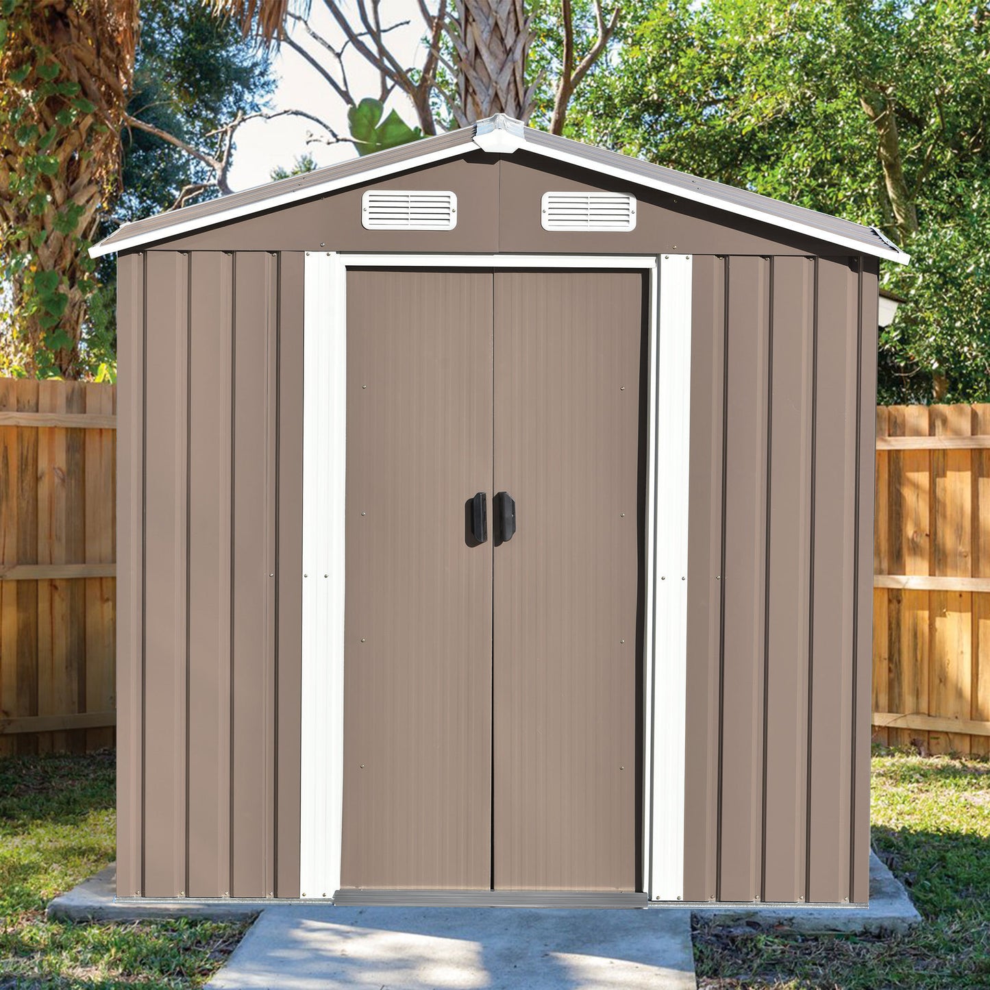 Patio 6ft x4ft Bike Shed Garden Shed, Metal Storage Shed with Lockable Door, Tool Cabinet with Vents and Foundation for Backyard, Lawn, Garden, Brown