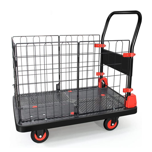 Foldable Platform Push Hand Truck Cart, Basket Cage Cart, 660 lbs. Weight Capacity