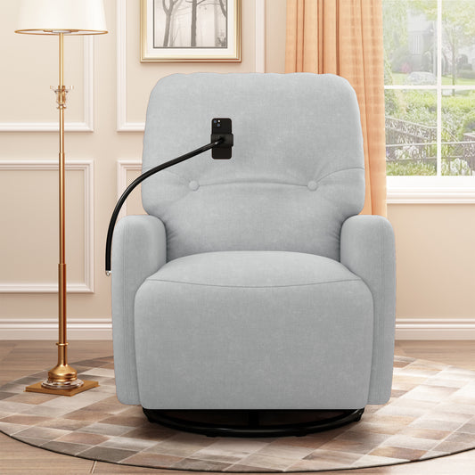 Grey Electric Swivel Recliner with Rocking Motion and Phone Holder