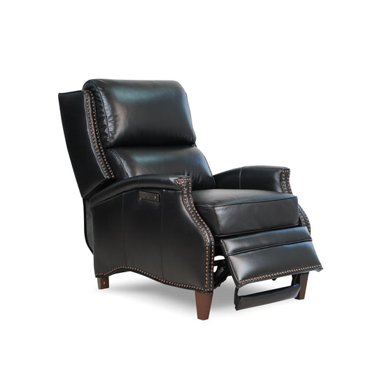 Elegant Genuine Leather Power Recliner with Adjustable Headrest, Removable Cushion, and Extendable Footboard