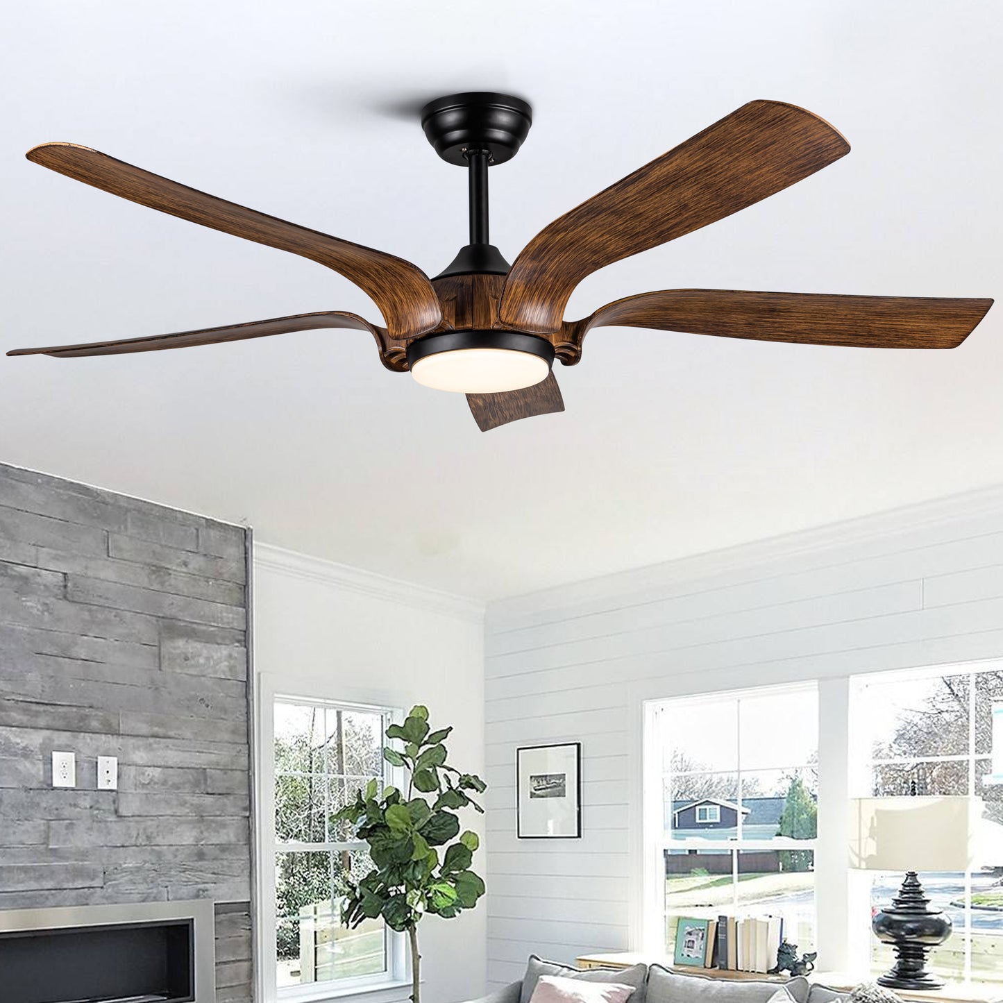 Rustic Antique Brown 56 Smart Ceiling Fan in Matte Black with LED Light Kit