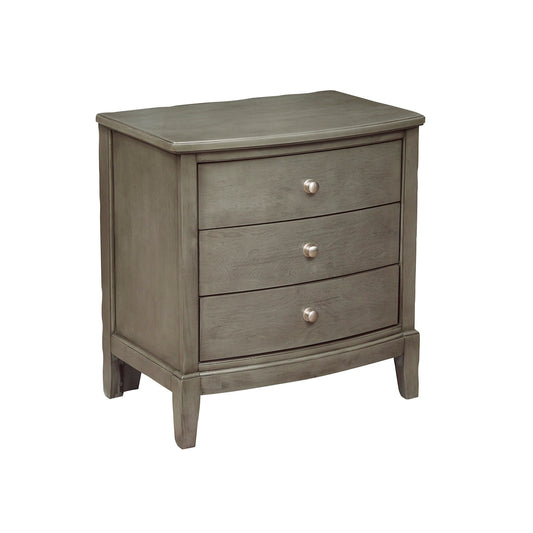 Bedroom Furniture 3 Drawers Nightstand Gray Finish Birch Veneer Nickel Hardware Bed Side Table