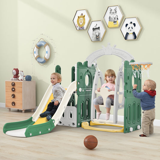 5-in-1 Kids Playground Climber Slide and Swing Set