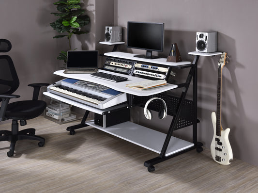 Sleek Willow Industrial Music Desk in White & Black Finish