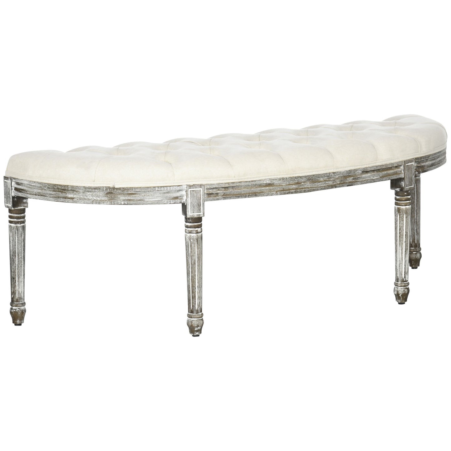 HOMCOM Semi-Circle End of Bed Bench with Tufted Design, Upholstered Bedroom Entryway Bench with Rubberwood Legs, Off White