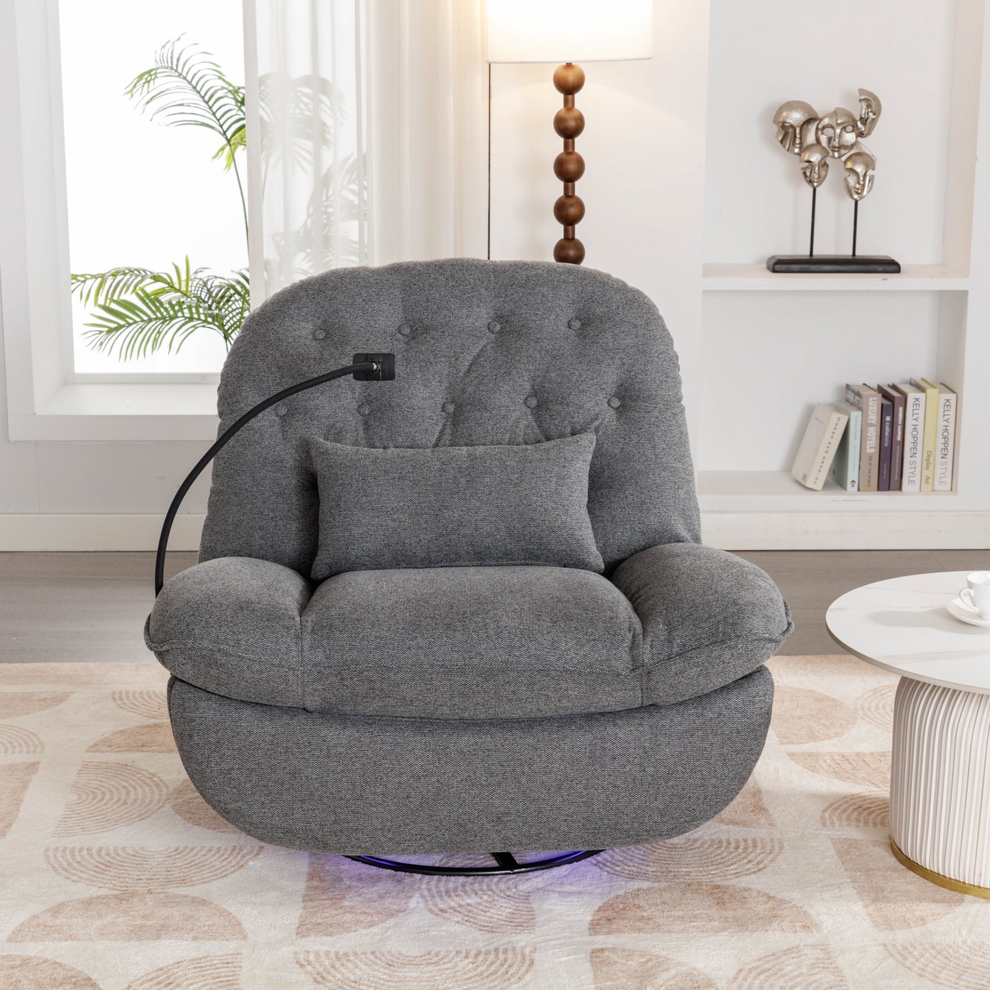 Smart Grey Recliner with Swivel, Voice Control, and Bluetooth Music Player