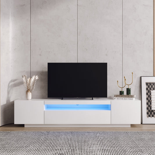 Modern White TV Stand with LED Lights and Storage Drawers for a Stylish Living Room Upgrade