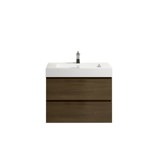 Alice-30W-111,Wall mount cabinet WITHOUT basin,Dark oak color,With two drawers