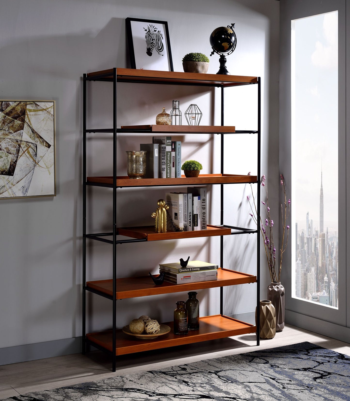 Oaken Bookshelf, Honey Oak & Black 92677