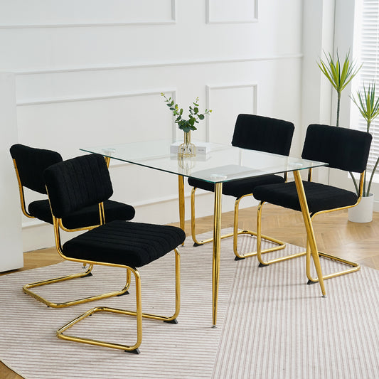 Modern simple light luxury dining Black chair home bedroom stool back dressing chair student desk chair gold metal legs(set of 4)