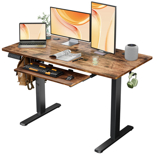 Electric Standing Desk with Keyboard Tray - Rustic Brown 48 x 24 Inches