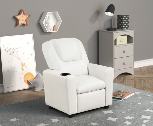 Marisa PU Leather Kids Recliner Chair with Cupholder in White