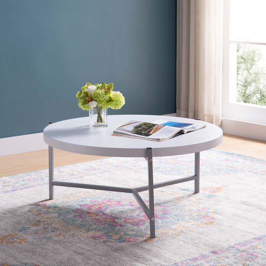 White and Silver Round Coffee Table