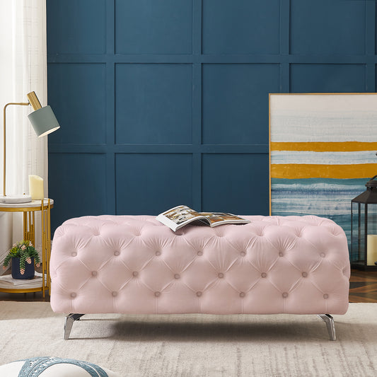 Button-Tufted Ottoman Bench, Upholstered Velvet Footrest Stool Accent Bench for Entryway Living Room Bedroom.