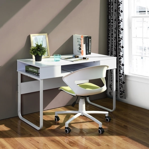 43.3 Modern Scandinavian Style White Writing Desk with Open Storage