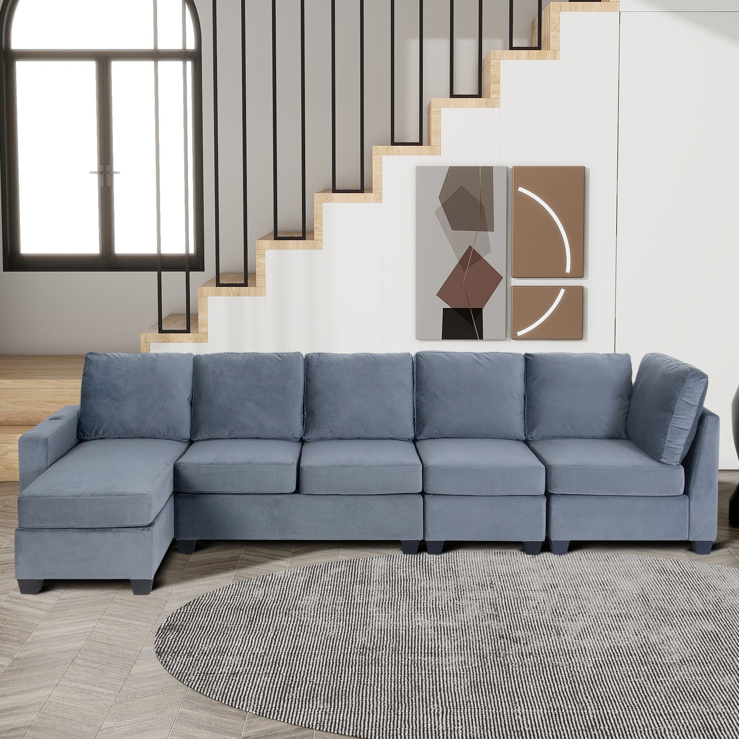 138*57 Modern L shape Sectional Sofa with Convertible Chaise Lounge